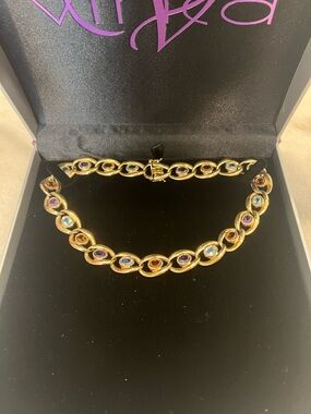 14k Stamped Solid Yellow Gold Women’s Necklace W/ 26 CTW Natural Gemstones VTG